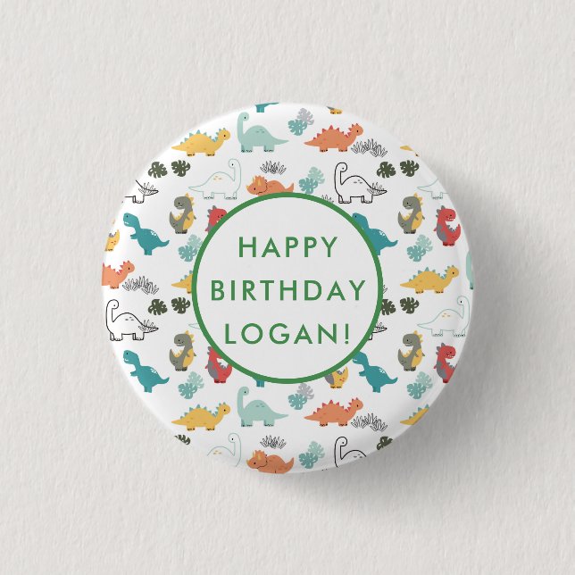 Badge Rond 2,50 Cm Photo de fête d'anniversaire de Dinosaur (Devant)