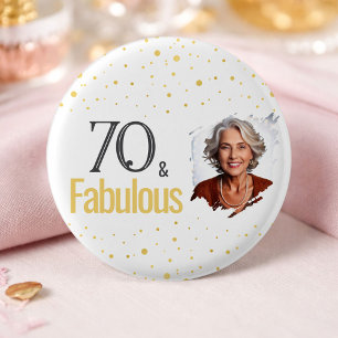 Badge Rond 2,50 Cm Photo de fête d'anniversaire moderne 70 ans et fab