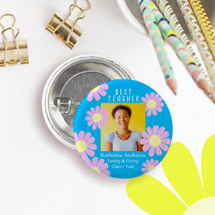 Badge Rond 2,50 Cm Photo de la meilleure enseignante Daisy Bouton ble