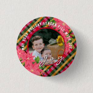 Badge Rond 2,50 Cm Photo de plaid de Noël Poinsettia Joie