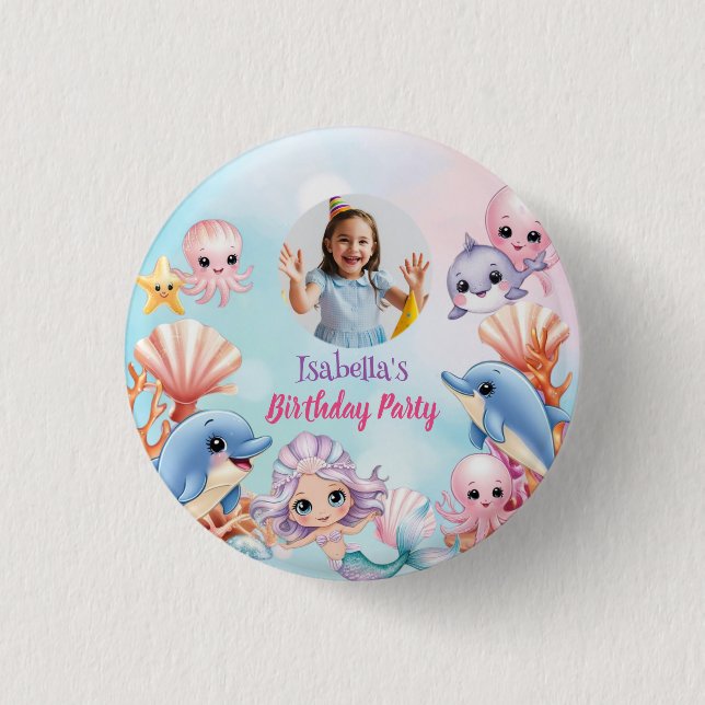 Badge Rond 2,50 Cm Photo de sirène sous la mer anniversaire (Devant)