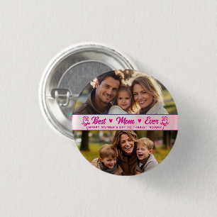 Badge Rond 2,50 Cm Photo de texte élégant Fête des mères aquarelle ro
