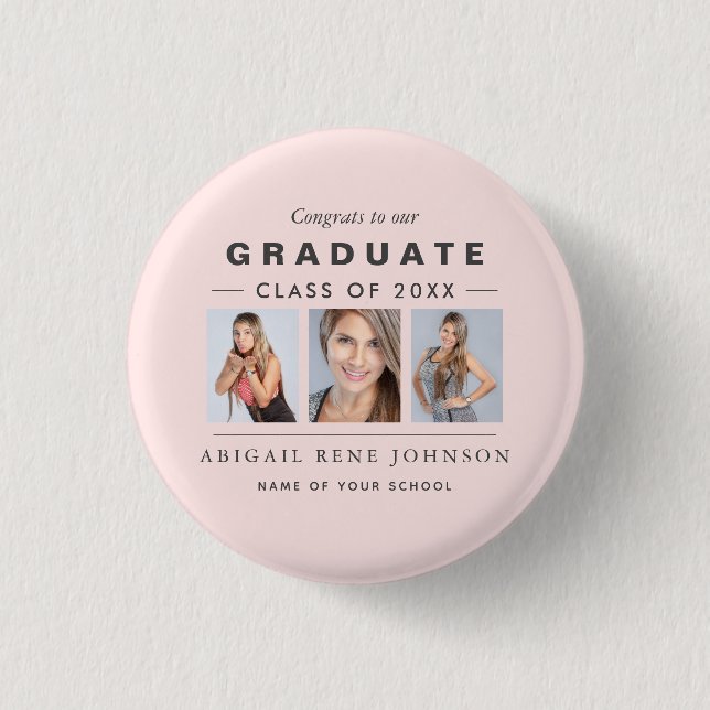 Badge Rond 2,50 Cm Photo Graduation Collage Diplômé Rose clair (Devant)