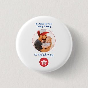 Badge Rond 2,50 Cm Photo Moderne Typographie Simple Première Fête des