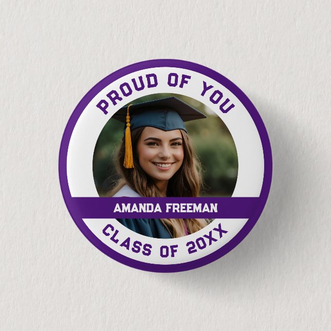 Badge Rond 2,50 Cm Photo moderne violet blanc Customisée Graduation (Devant)