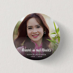 Badge Rond 2,50 Cm Photo personnalisé à jamais dans nos cœurs Funérai