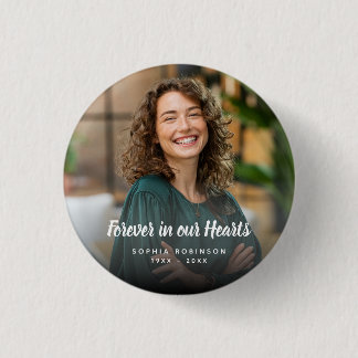 Badge Rond 2,50 Cm Photo personnalisée à jamais dans nos cœurs Funéra