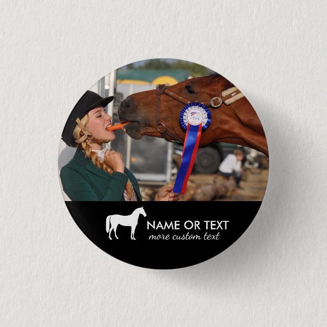 Badge Rond 2,50 Cm Photo personnalisée de cavalier d'équitation (Devant)