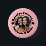 Badge Rond 2,50 Cm Photo personnalisée meilleurs amis BFF rose<br><div class="desc">Créez votre bouton d'amitié customisé en ajoutant la photo et les noms de vous et de votre bestie.</div>