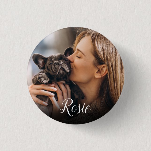 Badge Rond 2,50 Cm Photo personnalisée préférée Nom personnalisé (Devant)