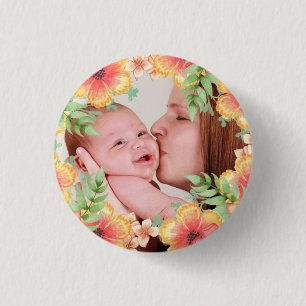 Badge Rond 2,50 Cm Photo Plutôt Orange Florale Personnalisée