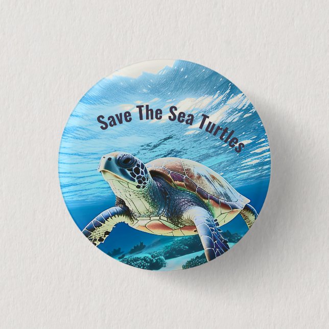 Badge Rond 2,50 Cm Photo Réaliste Tortue de mer | Sauvez La Tortue De (Devant)