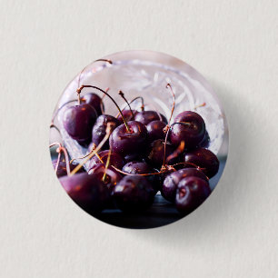 Badge Rond 2,50 Cm Photographie de cerises rouges fraîches