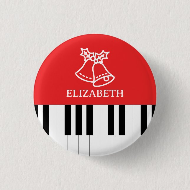 Badge Rond 2,50 Cm Piano Key Jingle Bell Joyeux Noël Rouge Vert (Devant)