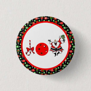 Badge Rond 2,50 Cm Pickleball Joie Noël Party Rouge Vert et Noir