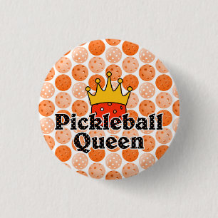 Badge Rond 2,50 Cm Pickleball Queen - Orange Ball portant Couronne or