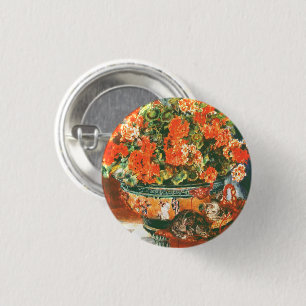 Badge Rond 2,50 Cm Pierre-Auguste Renoir Geraniums Et Chats