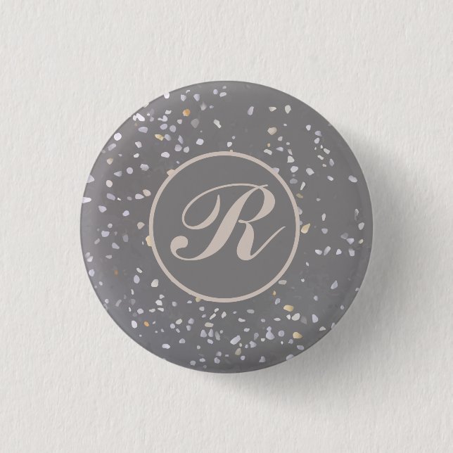 Badge Rond 2,50 Cm Pierre de Terrazzo Gris (Devant)