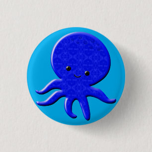 Badge Rond 2,50 Cm Pieuvre Bleue Mignonne