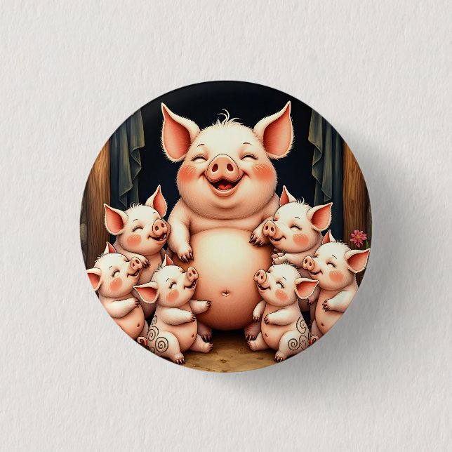 Badge Rond 2,50 Cm  Pig Art – Mother & Piglets (Devant)
