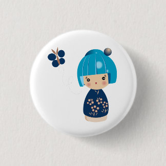 Badge Rond 2,50 Cm Pin bleu de triplet de Kokeshi