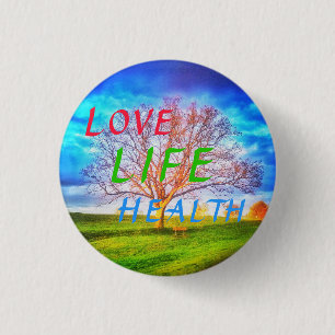 Badge Rond 2,50 Cm PIN d'ARBRE de SANTÉ de la VIE 1LOVE PETIT