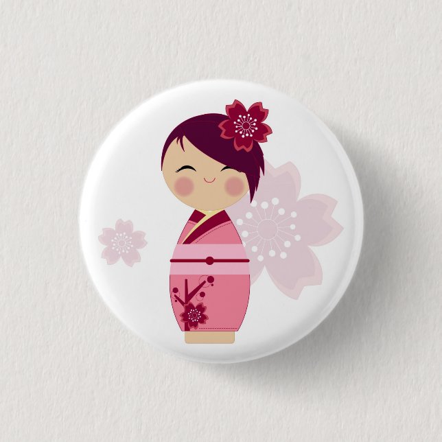 Badge Rond 2,50 Cm Pin de Kokeshi Sakura (Devant)