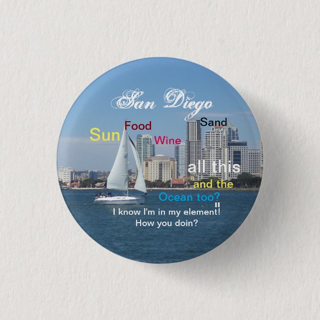 Badge Rond 2,50 Cm Pin de San Diego, la Californie (Devant)