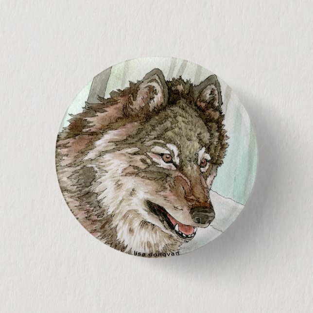Badge Rond 2,50 Cm Pin d'illustration de loup gris (Devant)