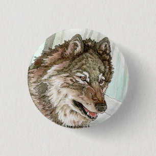 Badge Rond 2,50 Cm Pin d'illustration de loup gris