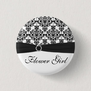 Badge Rond 2,50 Cm Pin noir et blanc de demoiselle de honneur de