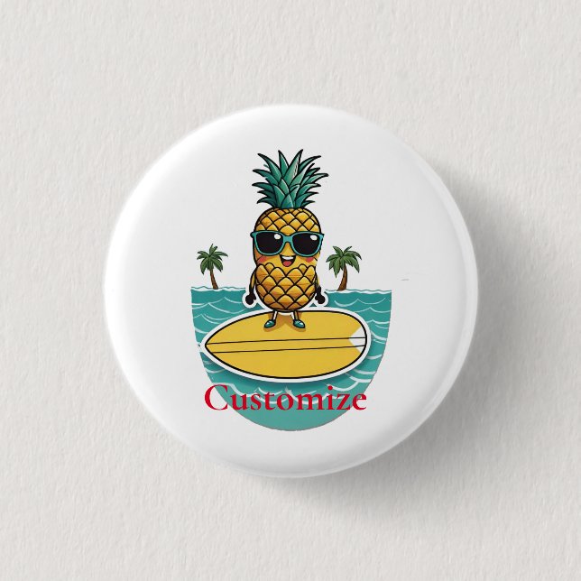 Badge Rond 2,50 Cm Pineappa Surfer Dirige Une Vague Thunder_Cove (Devant)