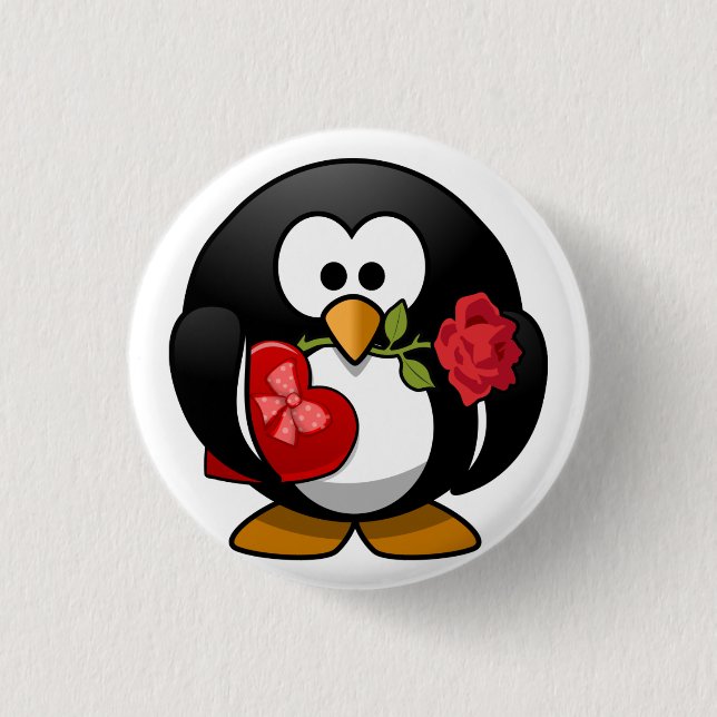 Badge Rond 2,50 Cm Pingouin Animé de Saint-Valentin (Devant)