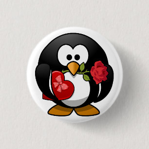 Badge Rond 2,50 Cm Pingouin Animé de Saint-Valentin