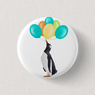 Badge Rond 2,50 Cm Pingouin Avec Ballons Colorés