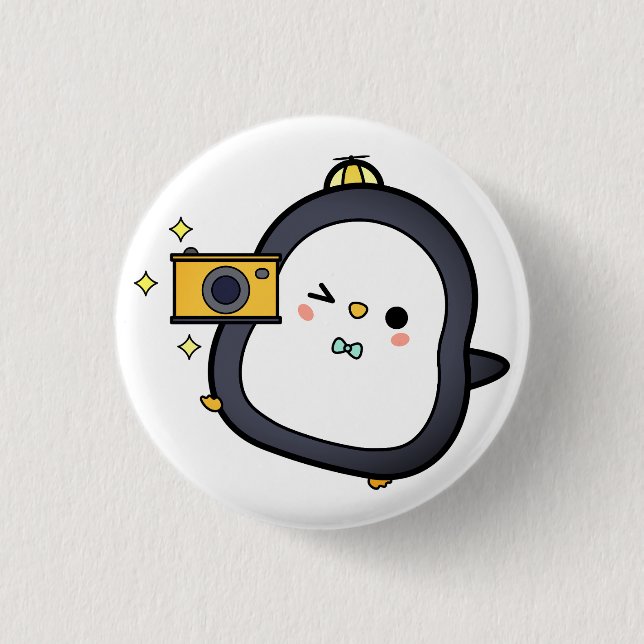 Badge Rond 2,50 Cm Pingouin, Caméra, Caractère (Devant)