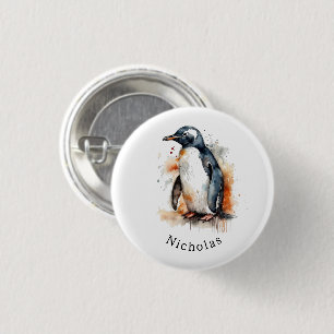 Badge Rond 2,50 Cm pingouin en aquarelle, personnalisable