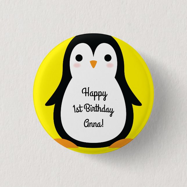 Badge Rond 2,50 Cm Pingouin mignon Hiver 1er Anniversaire Bouton Épin (Devant)