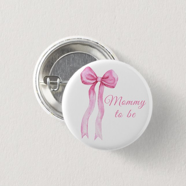 Badge Rond 2,50 Cm Pink a Bow Baby shower - maman sera (Devant & derrière)