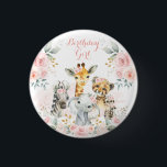 Badge Rond 2,50 Cm Pink Gold Floral Wild Jungle Safari Anniversaire f<br><div class="desc">Ce design onirique illustre une collection d'adorables animaux de la jungle entourés de magnifiques fleurs roses rousses et d'une délicate aquarelle</div>