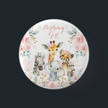 Badge Rond 2,50 Cm Pink Gold Floral Wild Jungle Safari Anniversaire f<br><div class="desc">Ce design onirique illustre une collection d'adorables animaux de la jungle entourés de magnifiques fleurs roses rousses et d'une délicate aquarelle</div>