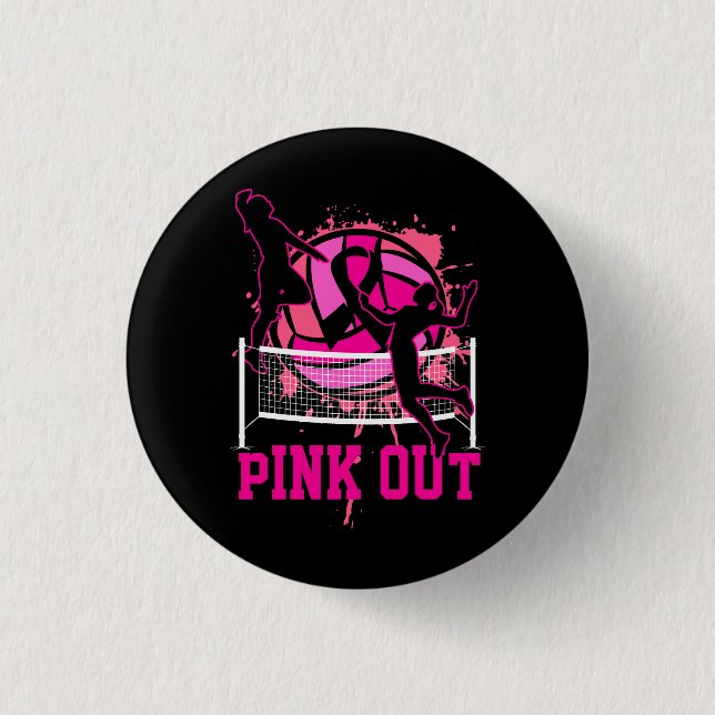Badge Rond 2,50 Cm Pink Out Bump Set Spike Volleyball Cancer du sein  (Devant)