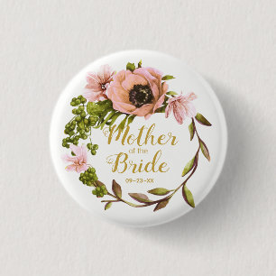 Badge Rond 2,50 Cm Pink Peony Wreath Mère de la mariée ID456