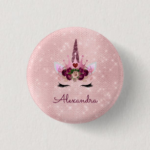 Badge Rond 2,50 Cm Pink Princess Unicorn Rose Gold Blush Pink Parties