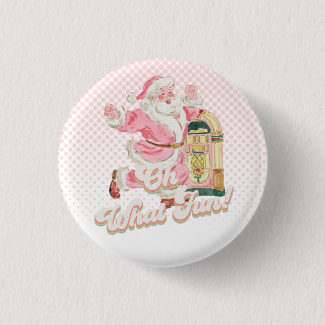 Badge Rond 2,50 Cm Pink Retro Super Santa Claus-Oh What Fun Party (Devant)