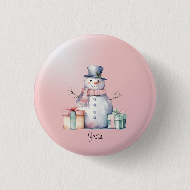 Badge Rond 2,50 Cm Pink Snowman avec bouton Packages (Devant)