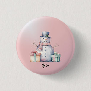 Badge Rond 2,50 Cm Pink Snowman avec bouton Packages