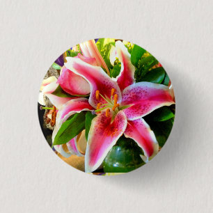 Badge Rond 2,50 Cm pink stargazer lily button