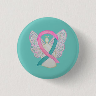 Badge Rond 2,50 Cm Pins Bouton Angel rose et Turquoise de sensibilisa