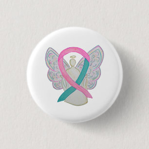 Badge Rond 2,50 Cm Pins Bouton Angel rose et Turquoise de sensibilisa